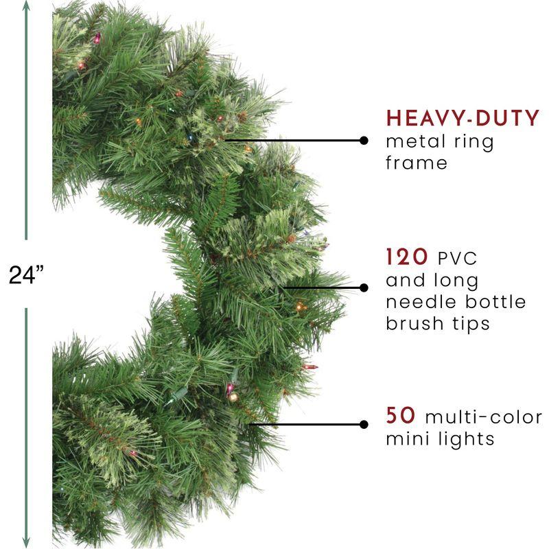 Woodland Charm 18" Pre-Lit Pine Artificial Christmas Wreath with Multicolor Lights