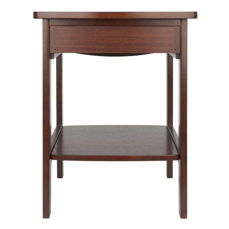 Winsome End Table Walnut: Hardwood Frame, MDF Top, Rectangular Side Table with Shelf & Drawer