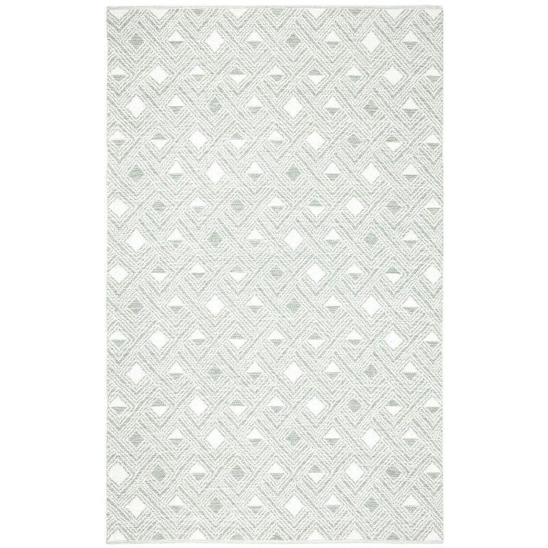 Light Green and Ivory Geometric Handwoven Wool Area Rug