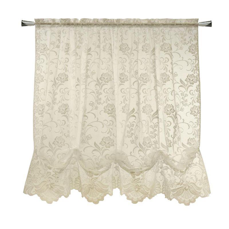 Habitat Limoges Sheer Rod Pocket Timeless Romantic Floral Lace Design Balloon Curtain 55" x 63" Ivory