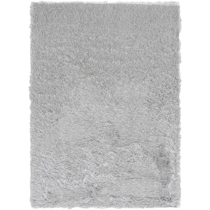 Luxurious Silver Synthetic 5' x 7' Hand-Tufted Shag Rug