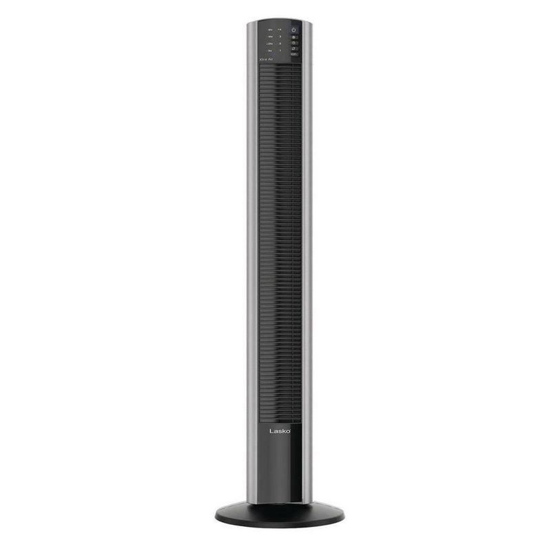 Lasko XtraAir 48 Inch 4 Speed Quiet Widespread Oscillating Standing Tower Home Fan Air Ionizer with Remote Control and 8 Hour Timer, Silver