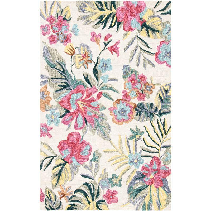 Ivory and Pink Floral Hand-Tufted Wool 4' x 6' Area Rug