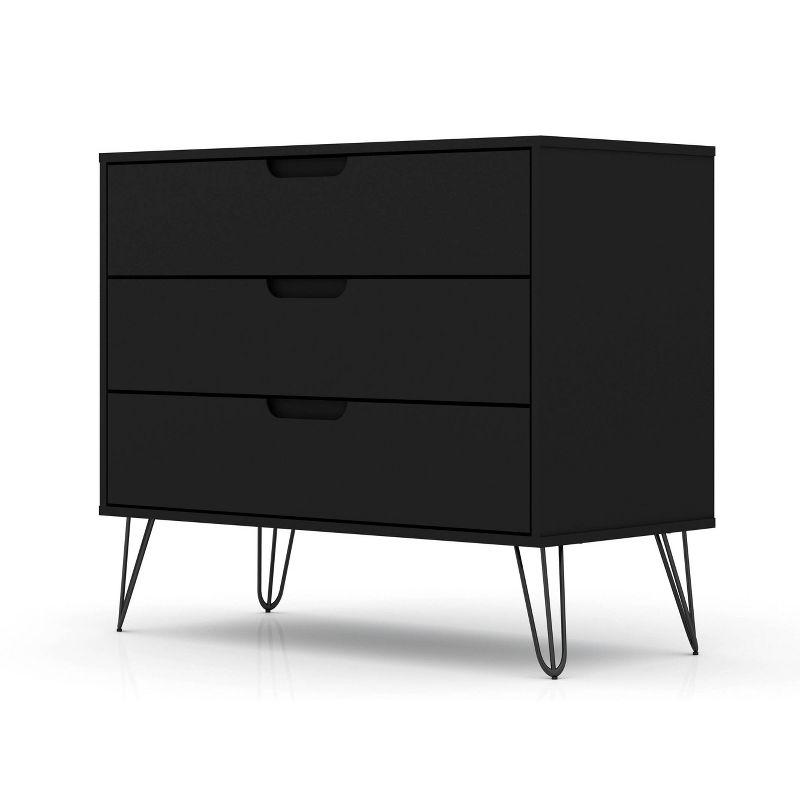 Rockefeller Dresser Black - Manhattan Comfort: MDF Composite Frame, 3-Drawer Storage for Bedroom