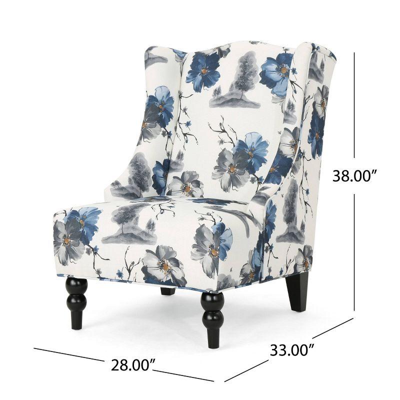 Toddman High-Back Club Chair Floral Print Blue - Christopher Knight Home: Upholstered, Birch Wood Legs