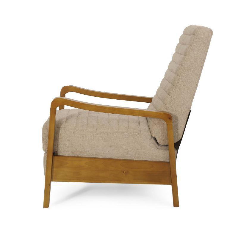 Munro Contemporary Fabric Channel Stitch Pushback Recliner Sand/Teak - Christopher Knight Home: Mid-Century Design, Rubberwood Frame