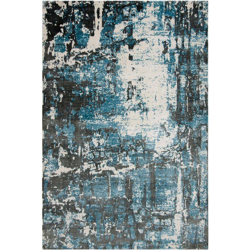 Hand-Loomed Hollywood Glam Blue/Grey Silk-Feel Viscose Rug