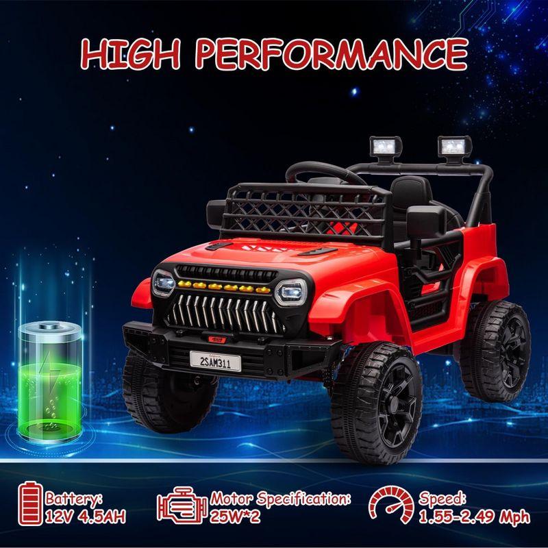 12V Ride On Car for Kids, Electric Vehicle Toddles, Battery Powered Truck Car Toy with RC, LED, Music, 4-Wheel Suspension, Red