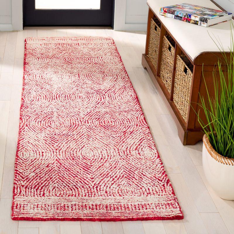 Abstract ABT340 Handmade Indoor Runner - Ivory/Red - 2'-3"x8' - Safavieh