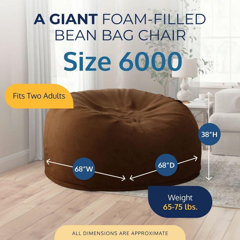 Ultimate Sack 6ft Bean Bag Chair, Oversized Comfortable Indoor Floor Lounger, Giant Foam-Filled Furniture for Relaxing, Brown Suede