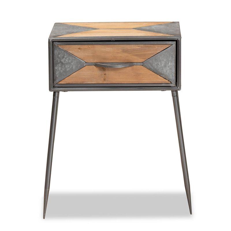 Laurel Metal and Wood 1 Drawer Nightstand Gray/Brown - Baxton Studio: Contemporary Bedside Table with Storage