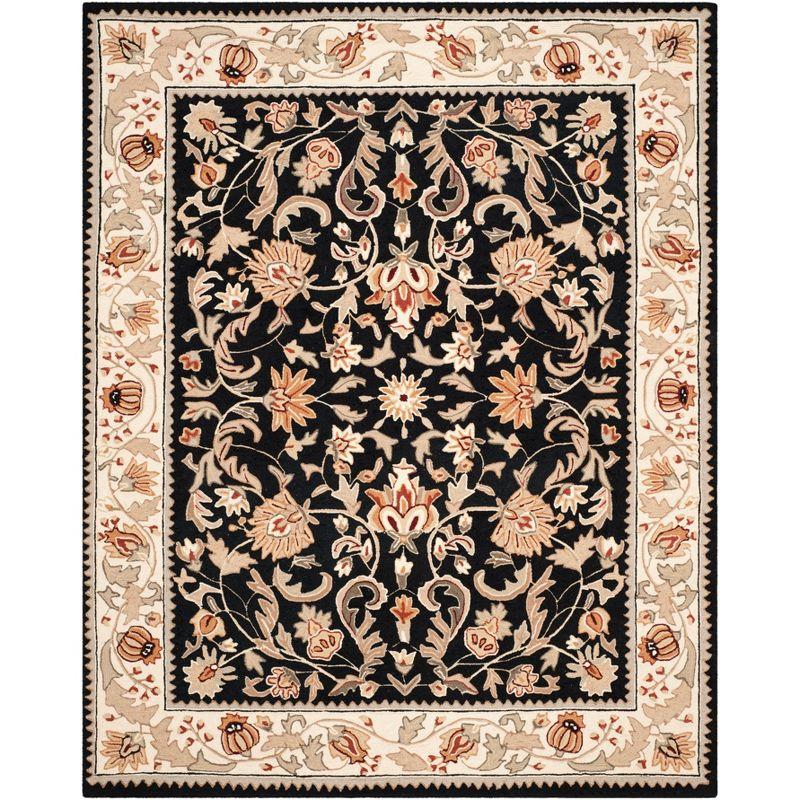 Floral Elegance Reversible Black/Ivory Synthetic Area Rug, 9' x 12'