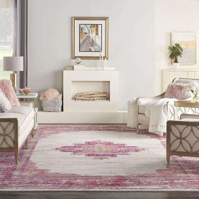 Nourison Passion Medallion Bohemian Indoor Rug Ivory/Fuchsia 12' x 15'