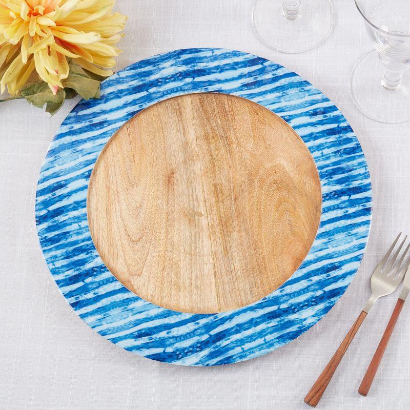 Blue Stripe Rim Mango Wood Table Chargers, Set of 4