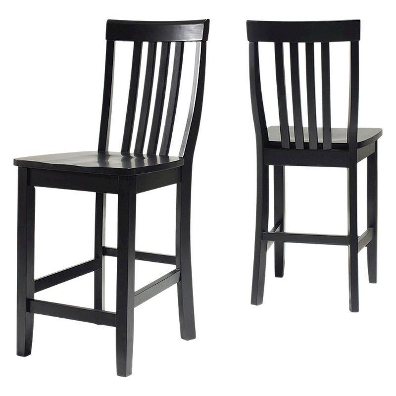 Set of 2 24" School House Counter Height Barstools, Solid Hardwood, Footrest - Crosley