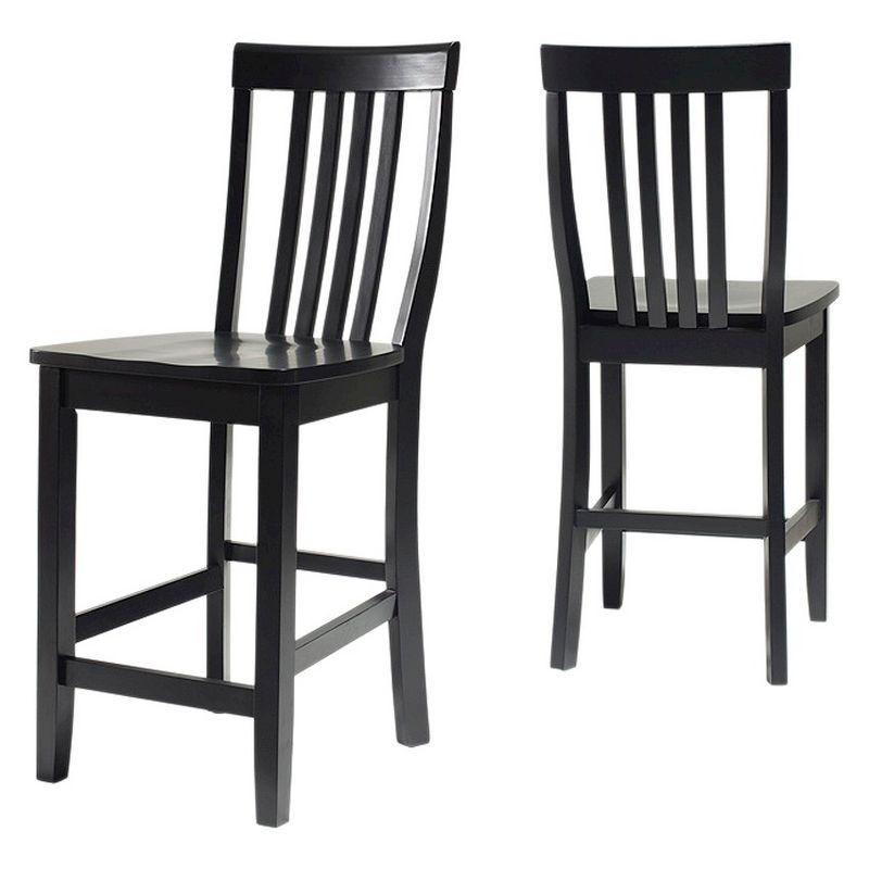 Black 24" Solid Wood School House Counter Stools, Set of 2