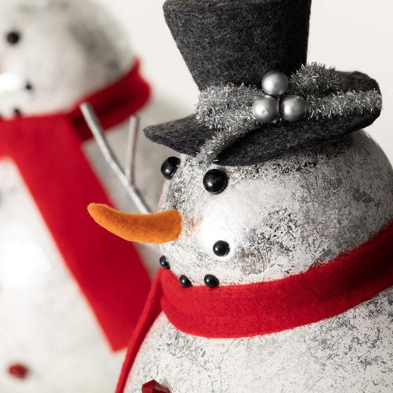 Set of 2 Shiny Snowman Figurines with Red Scarves