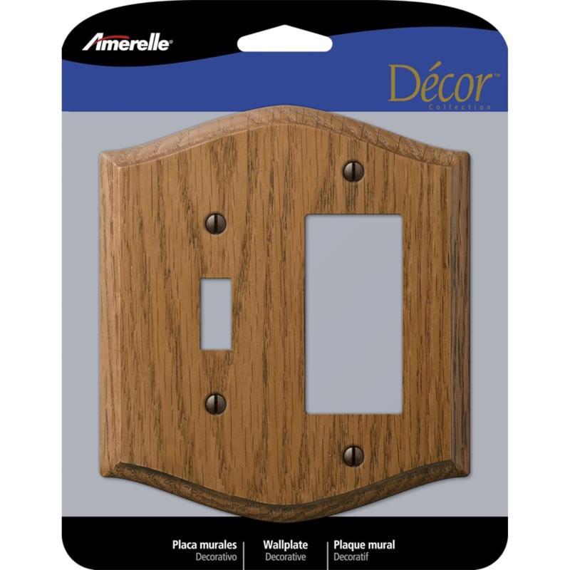 Medium Brown Oak Wood 2-Gang Decorator Toggle Wall Plate