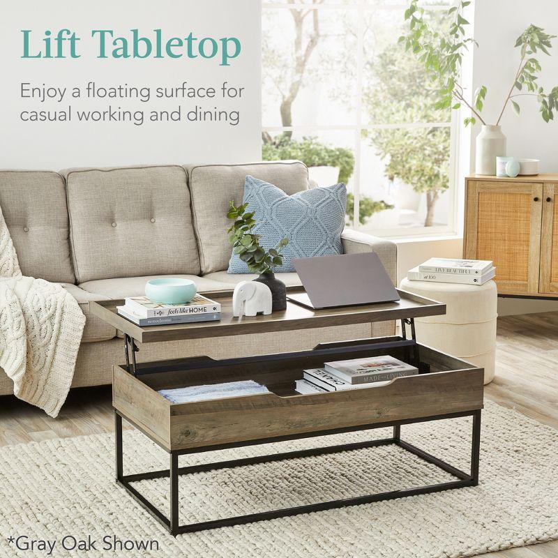 Modern Brown Lift-Top Coffee Table with Hidden Storage and Wood-Grain Finish