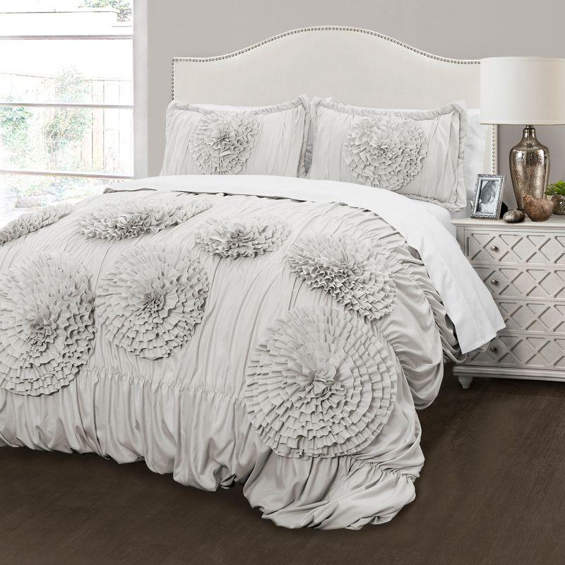 Serena Light Gray Full/Queen Floral Microfiber Comforter Set