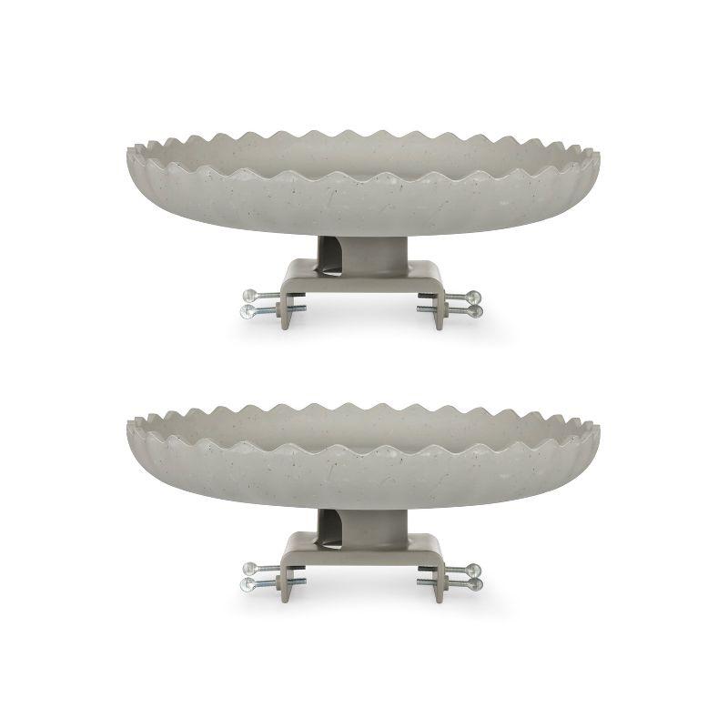 Gray Concrete Scalloped Heated Birdbath with Deck Mount, 2 Pack