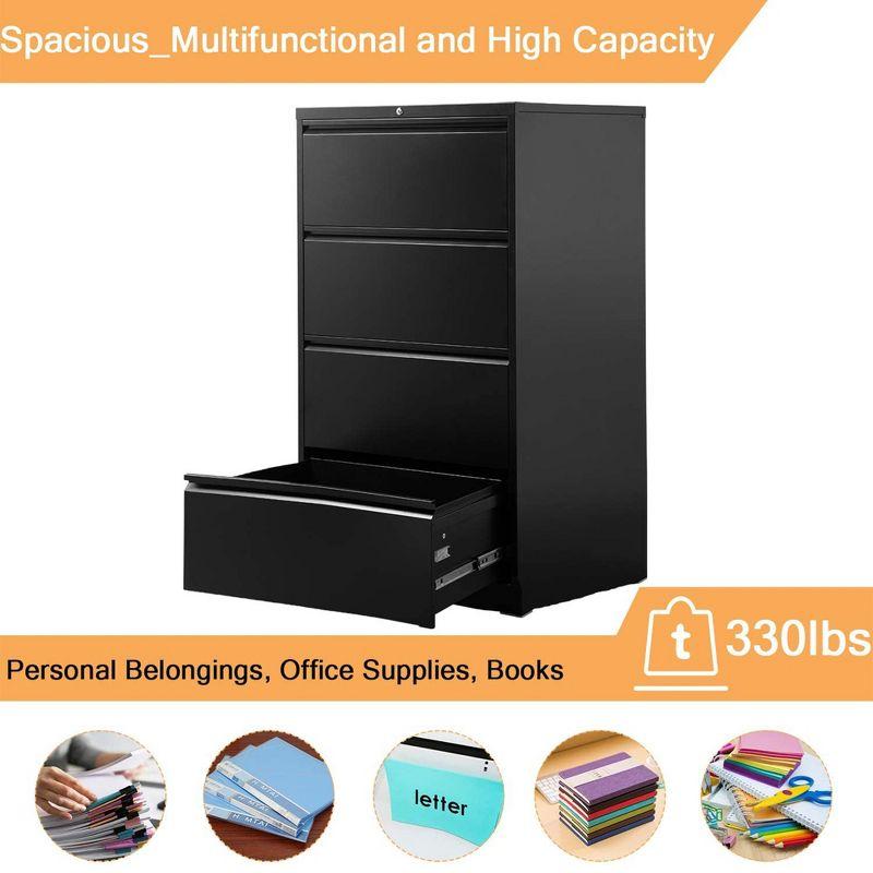 Black Lockable 4-Drawer Lateral Filing Cabinet