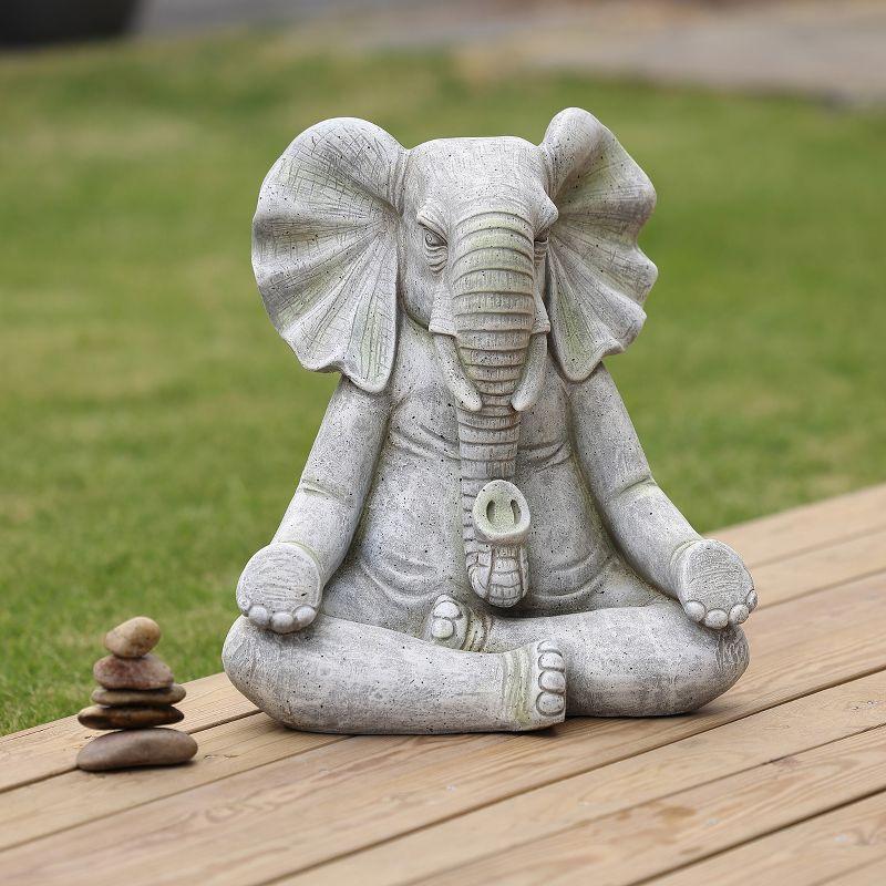 LuxenHome 16.93" LuxenHome Gray MgO Meditating Elephant Statue