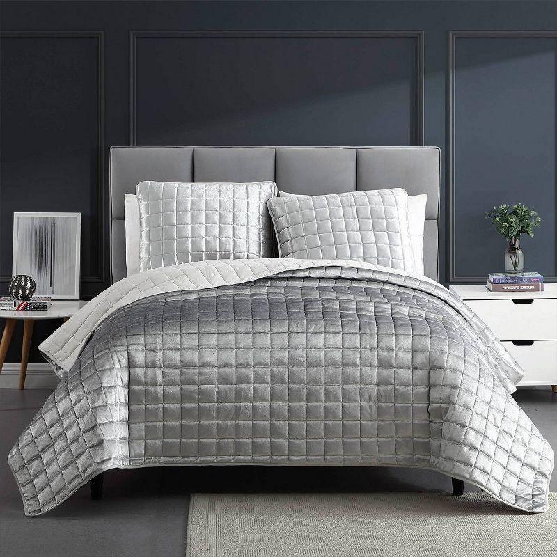 Silver King Microfiber Reversible Coverlet and Sham Set