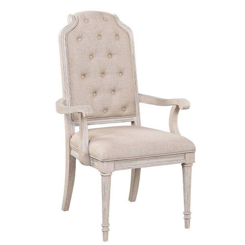 Acme Furniture Wynsor Dining Chairs Arm Chair Fabric/Vintage Bone White Finish