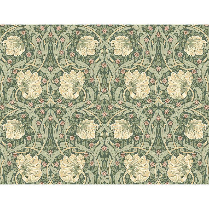 NextWall Pimpernel Floral Peel and Stick Wallpaper: Vintage Green Botanical Vinyl, Repositionable & Washable, 40.5 Sq Ft Coverage