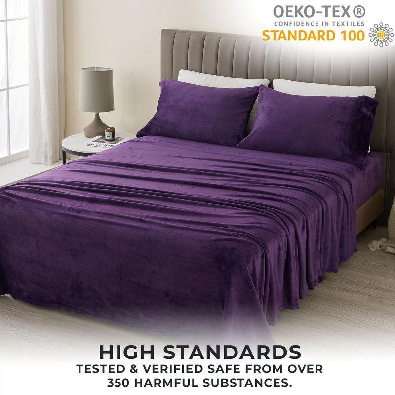 Solid Velvet Plush Fleece Sheet Set - Great Bay Home (King, Purple)