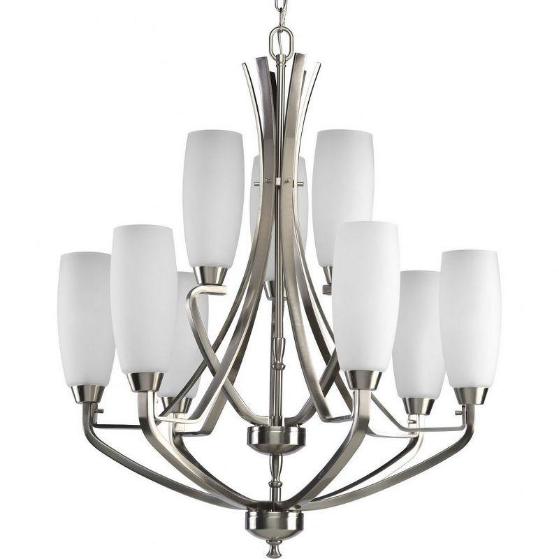 Progress Lighting Wisten 9-Light Two-Tier Chandelier, Brushed Nickel, Etched White Glass