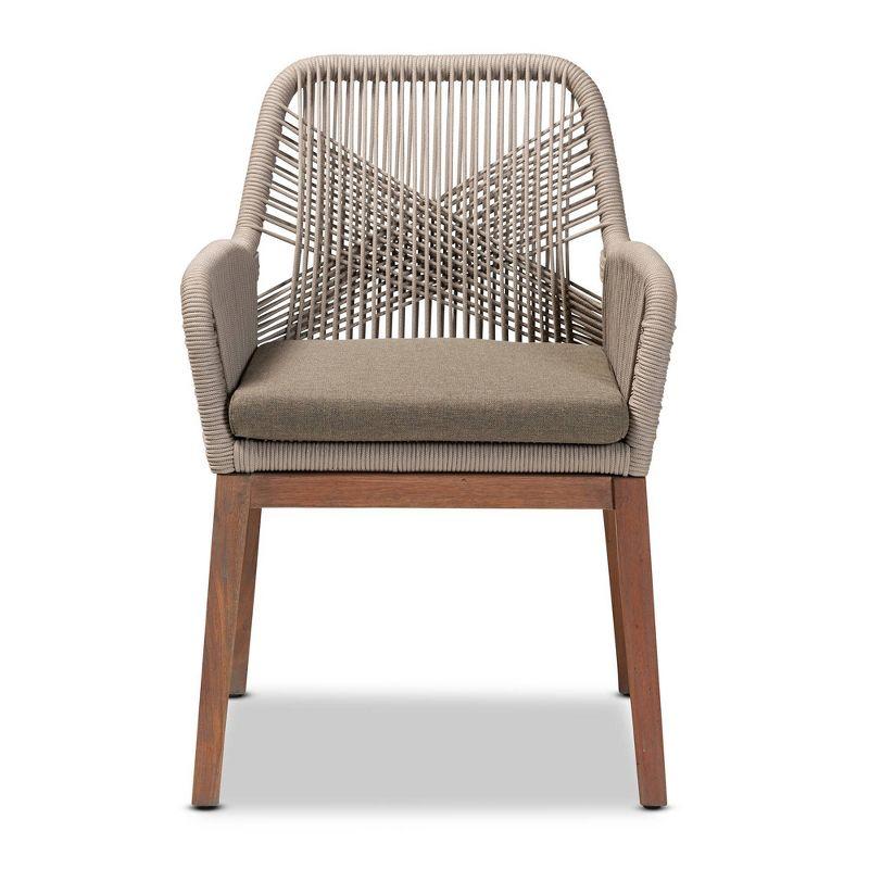 bali & pari Jennifer Woven Rope Mahogany Dining Armchair Gray/Walnut: Upholstered, No Assembly, Polyester/Cotton