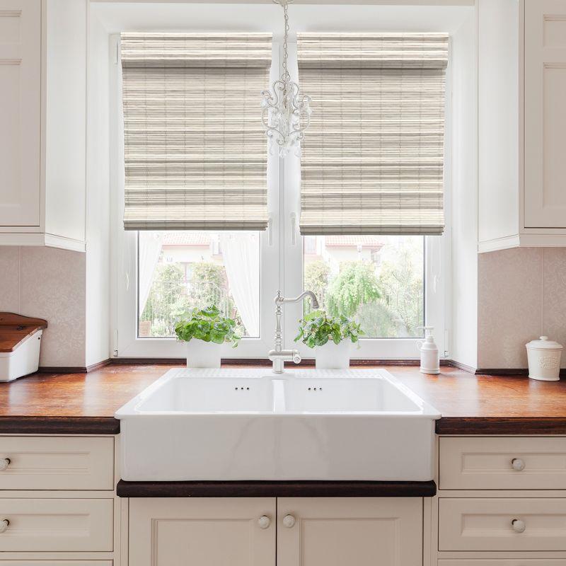 Radiance Brooklyn 23-in Cordless White Distressed Bamboo Roman Shade