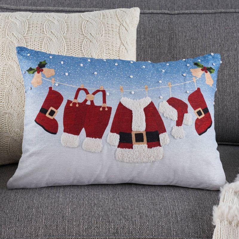 14"x20" Oversize Santa Clothes on Line Lumbar Pillow - Mina Victory: Festive Decor, Whimsical Design