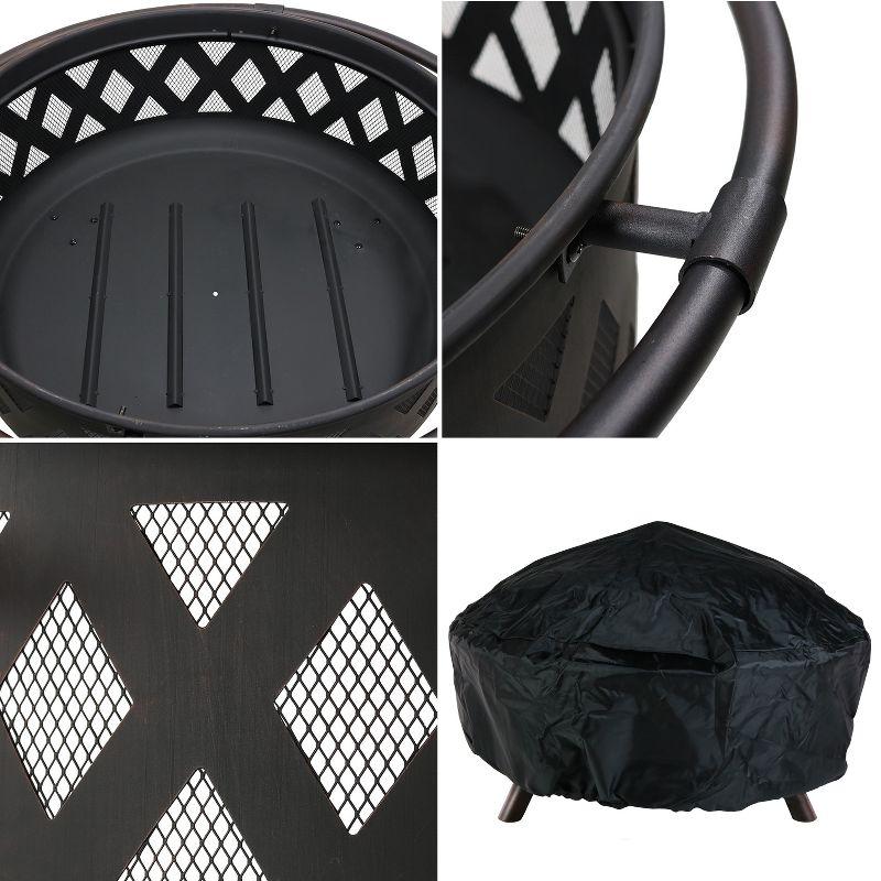 Sunnydaze Crossweave Heavy-Duty Steel Outdoor Fire Pit with Spark Screen, Poker, Grill, and Cover - Black