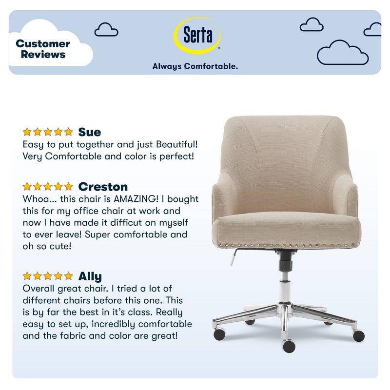 Serta Serta Leighton Mid-Back Office Chair with Chrome Nailheads, Memory Foam Cushion, Padded Armrests