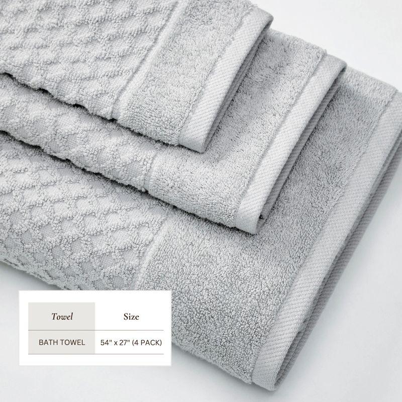 Cotton Quick-Dry Textured Towels - Great Bay Home (4 Pack Bath Towels, Light Grey)