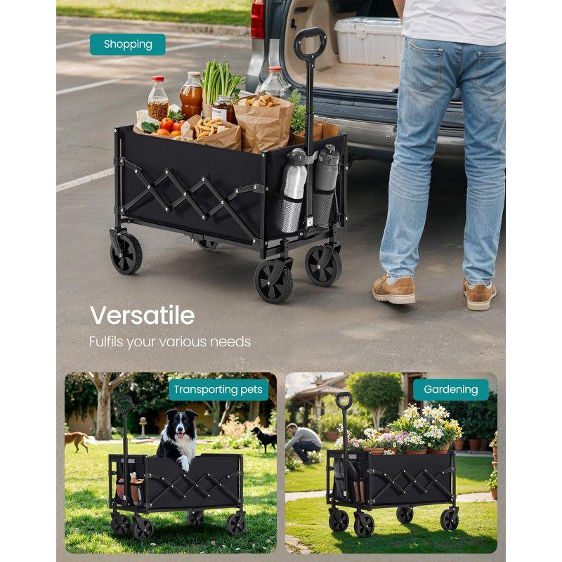Folding Wagon, Portable Wagon Collapsible with Wheeels, Utility Pull Wagon, Camp Garden Cart with Handle, Loads Up to 400 lb,  Ink Black