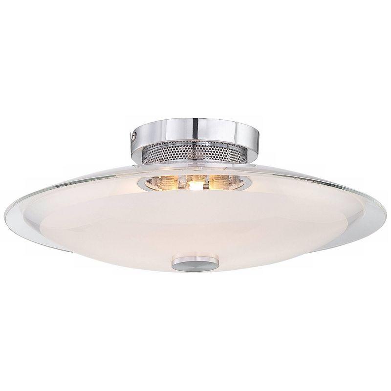 Possini Euro Design Modern Ceiling Light Semi Flush Mount Fixture 15" Wide Chrome 3-Light Clear Frosted Glass Disk for Bedroom Living Room Hallway