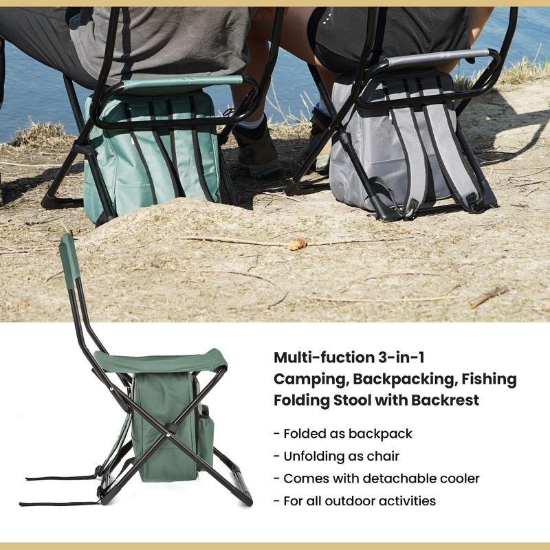 Arrowhead Outdoor Multi-Function 3-in-1 Compact Camp Chair: Backpack, Stool & Insulated Cooler, w/Bottle Holder & Storage Bag, Hiking (Forest Green)