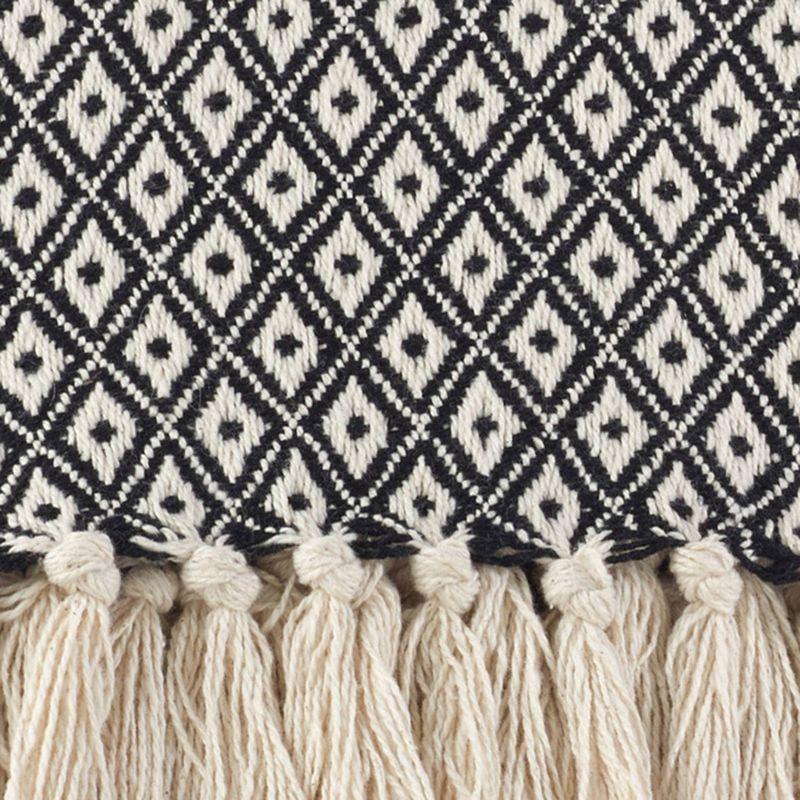 Boho Chic Cotton Diamond Weave Throw Blanket with Fringe