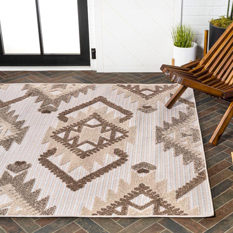 Sumak High-Low Pile Neutral Diamond Kilim Indoor/Outdoor Area Rug - JONATHAN Y