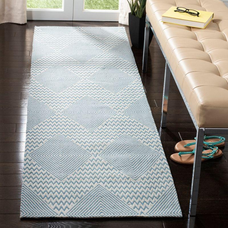 Marbella Light Blue and Ivory Flat Woven Wool Runner Rug