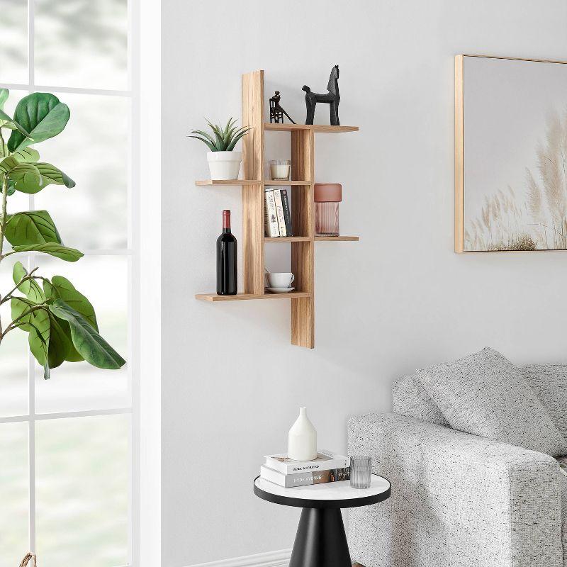 Danya B. 40" x 24" Cantilever Cubby Wall Shelf Chestnut: Mid-Century Modern Style, Laminated MDF, Iron Hardware