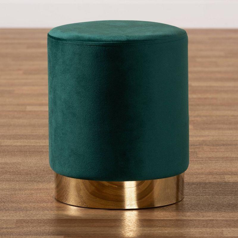 Chaela Velvet Metal Ottoman Green/Gold - Baxton Studio: Luxurious Footstool, Modern Bench Design