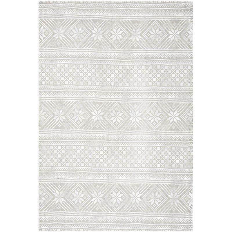 Silver Ivory Floral Handwoven Cotton Area Rug 3' x 5'