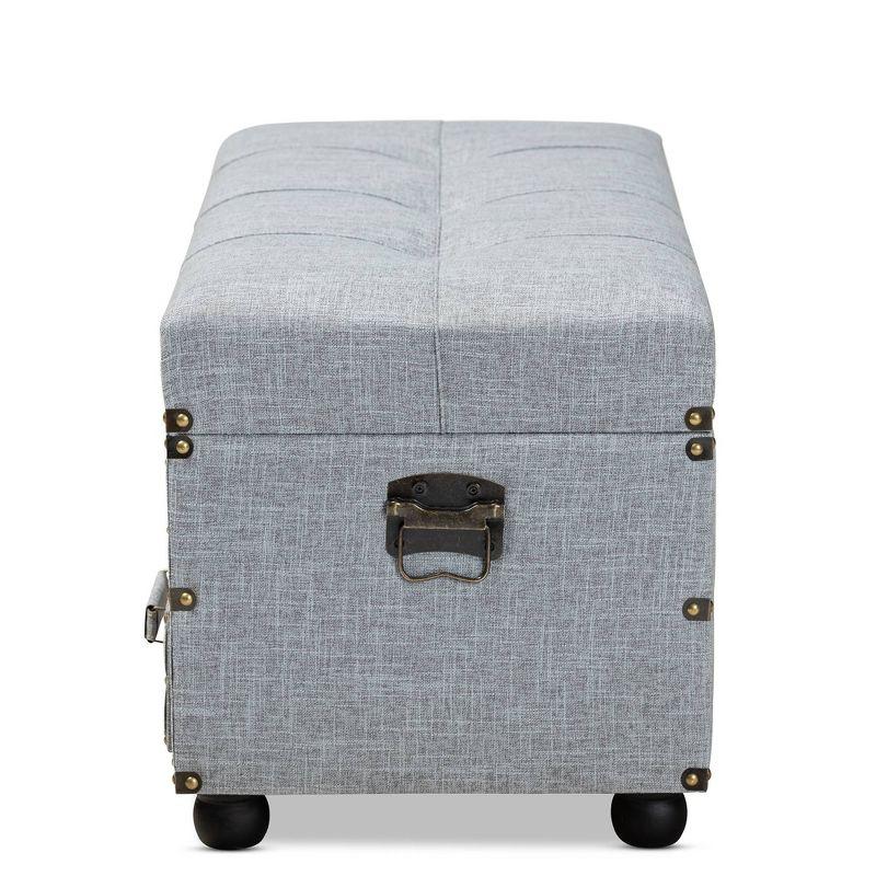 Grey Linen 32" Tufted Storage Ottoman with Antique Brass Accents