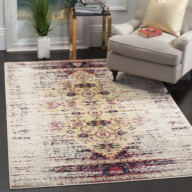 Ivory and Pink Round Synthetic Stain-Resistant Area Rug