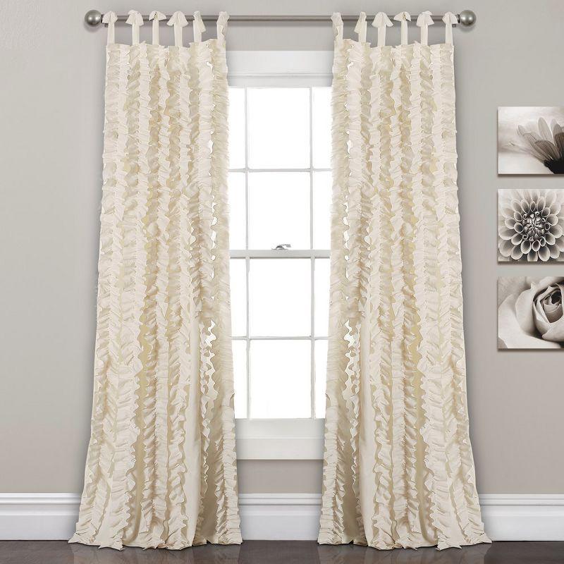 Ivory Polyester Ruffle Room-Darkening Tab Top Curtains